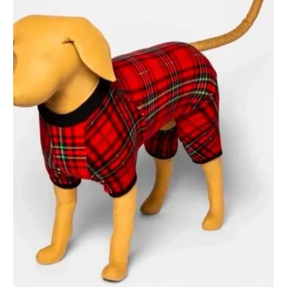 Size Medium Fleece‎ Christmas Pet Pajamas Red Plaid NWOT Holiday Pet Wear
